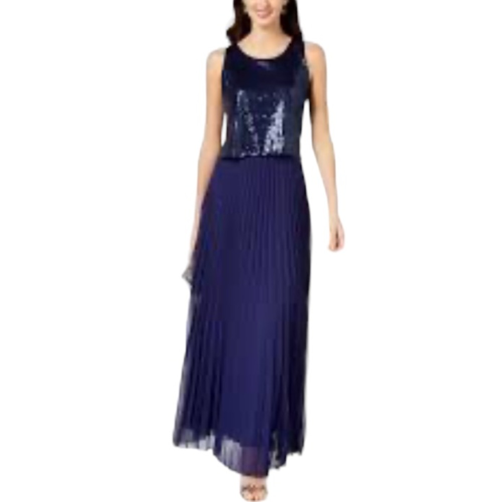 MSK Royal Blue Sequined Popover Floor Length Style Setter Gown NEW W-639 Sz 6
